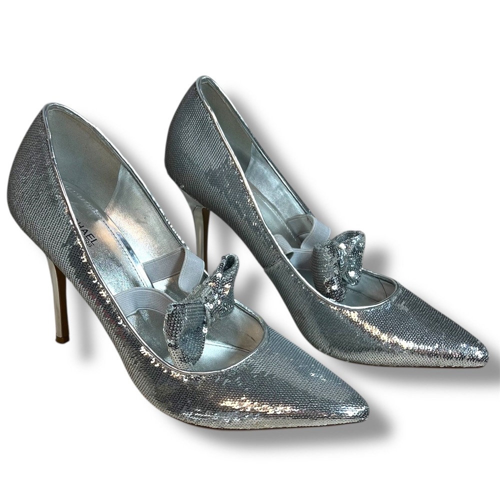 Michael Kors Women's 10M Paris Pump Sequin Bow Stiletto‎ Heels Holiday New Years